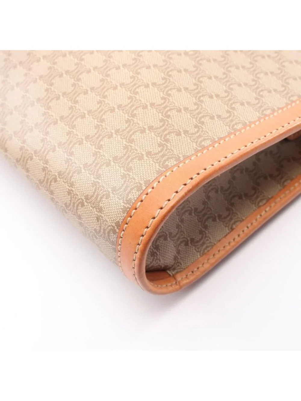 Celine Clutch Macadam Beige Brown Canvas Leather Second